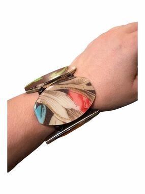 Floral Oval Stretch Statement Bracelet in Coral, Turquoise & Lime
